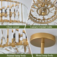 Piepooye 4 Lights Modern Crystal Chandelier Gold Round Semi Flush Mount Ceiling Light Fixture Farmhouse Chandelier For Dinning R