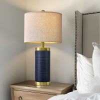 Usumkky 245 Modern Ceramic Blue Single Bedside Lamp For Bedroom Decor Farmhouse Table Lamp For Living Room Office Dorm