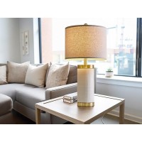 Usumkky 245 Modern Ceramic White Single Bedside Lamp For Bedroom Decor Farmhouse Table Lamp For Living Room Office Dorm