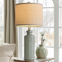 Usumkky 2475 Farmhouse Lightgreen Ceramic Single Table Lamp For Bedroom Living Room Vintage Traditional Rustic Modern Nights