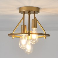 Qgiytp Gold 3Light Semi Flush Mount Ceiling Light Fixture Metal Farmhouse Vintage Chandelier Circle Ceiling Lamp For Bathroom K