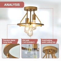 Qgiytp Gold 3Light Semi Flush Mount Ceiling Light Fixture Metal Farmhouse Vintage Chandelier Circle Ceiling Lamp For Bathroom K