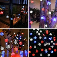 2Pack Solar String Lights Outdoor Total 52Ft 80 Led Crystal Globe Lights With 8 Lighting Modes Waterproof Solar Powered Light