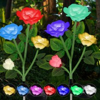 Yshengmian Solar Lights Outdoor For Garden Decor Waterproof 2 Pack With 8 Rose Lights Decorative 7 Color Changing For Garden P