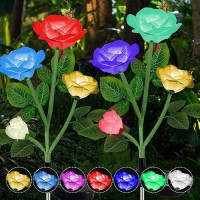 Yshengmian Solar Lights Outdoor For Garden Decor Waterproof 2 Pack With 8 Rose Lights Decorative 7 Color Changing For Garden P