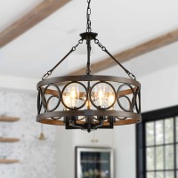 Shiandar Light Fixtures Ceiling Mount 5 Light Flush Mount Ceiling Light With Chain Height Adjustable Rustic Farmhouse Chandelier