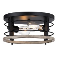 Revtronic Flush Mount Ceiling Light Fixture, Outdoor Ceiling Light For Porch, Black Farmhouse Ceiling Light, Modern Industrial Round Light For Entry, Hallway, Kitchen, Rustic Style, 2-Light