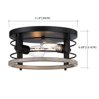 Revtronic Flush Mount Ceiling Light Fixture, Outdoor Ceiling Light For Porch, Black Farmhouse Ceiling Light, Modern Industrial Round Light For Entry, Hallway, Kitchen, Rustic Style, 2-Light