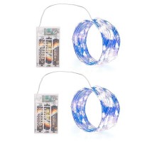 Sinamer Blue Fairy Lights Battery Operated Included 8 Modes Auto Timer 2 Packs 5M 50Led Mini Twinkle Silver Wire Firefly S