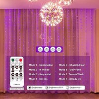 Sinamer Pink Curtain Light With Untangled Wires For Bedroom 300Led 98Ft X 98Ft Window Fairy Curtain String Light With 16 Hook