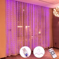 Sinamer Pink Curtain Light With Untangled Wires For Bedroom 300Led 98Ft X 98Ft Window Fairy Curtain String Light With 16 Hook