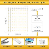 Sinamer Curtain Light With Upgrade Untangled Wires For Bedroom 300Led 98Ft X 98Ft Window Fairy Curtain String Light With 16 H