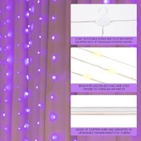 Sinamer Purple Curtain Light With Untangled Wires For Bedroom 300Led 98Ft X 98Ft Window Fairy Curtain String Light With 16 Ho