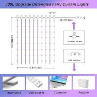 Sinamer Purple Curtain Light With Untangled Wires For Bedroom 300Led 98Ft X 98Ft Window Fairy Curtain String Light With 16 Ho