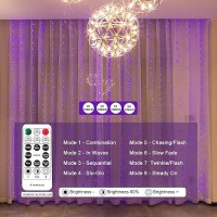 Sinamer Purple Curtain Light With Untangled Wires For Bedroom 300Led 98Ft X 98Ft Window Fairy Curtain String Light With 16 Ho