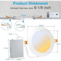 Miootly Led Recessed Lighting 6 Inch 10Pack Ultra-Thin Ceiling Light Fixture 12W=150W 1050Lm 2700K-5000K Dimmable Wafer Canless Lights With Metal Junction Box For Kitchen Bedroom Livingroom Garage