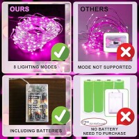 Sinamer Pink Fairy Lights Battery Operated Included 8 Modes Auto Timer 4 Packs 5M 50Led Mini Twinkle Silver Wire Firefly S