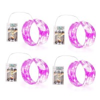 Sinamer Pink Fairy Lights Battery Operated Included 8 Modes Auto Timer 4 Packs 5M 50Led Mini Twinkle Silver Wire Firefly S