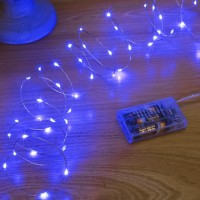 Sinamer Blue Fairy Lights Battery Operated Included 8 Modes Auto Timer 16Ft 50Led Mini Twinkle Silver Wire Firefly Starry