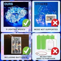 Sinamer Blue Fairy Lights Battery Operated Included 8 Modes Auto Timer 16Ft 50Led Mini Twinkle Silver Wire Firefly Starry