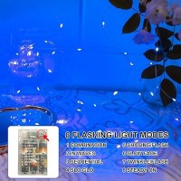 Sinamer Blue Fairy Lights Battery Operated Included 8 Modes Auto Timer 16Ft 50Led Mini Twinkle Silver Wire Firefly Starry