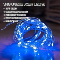 Sinamer Blue Fairy Lights Battery Operated Included 8 Modes Auto Timer 16Ft 50Led Mini Twinkle Silver Wire Firefly Starry