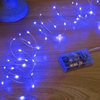 Sinamer Blue Fairy Lights Battery Operated Included 8 Modes Auto Timer 16Ft 50Led Mini Twinkle Silver Wire Firefly Starry