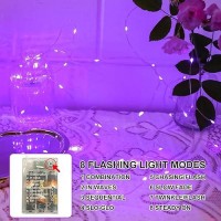 Sinamer Purple Fairy Lights Battery Operated Included 8 Modes Auto Timer 16Ft 50Led Mini Twinkle Silver Wire Firefly Starr