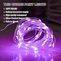 Sinamer Purple Fairy Lights Battery Operated Included 8 Modes Auto Timer 16Ft 50Led Mini Twinkle Silver Wire Firefly Starr