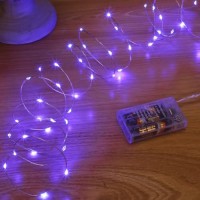 Sinamer Purple Fairy Lights Battery Operated Included 8 Modes Auto Timer 16Ft 50Led Mini Twinkle Silver Wire Firefly Starr