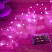 Sinamer Pink Fairy Lights Battery Operated Included 8 Modes Auto Timer 16Ft 50Led Mini Twinkle Silver Wire Firefly Starry