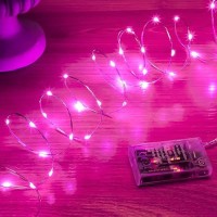 Sinamer Pink Fairy Lights Battery Operated Included 8 Modes Auto Timer 16Ft 50Led Mini Twinkle Silver Wire Firefly Starry