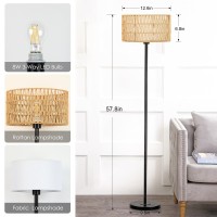 Rattan Floor Lamps For Living Room Rattan Boho Floor Lamp Black Metal Floor Lamp With Led Bulb Rattan Fabric Double Shades F