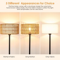 Rattan Floor Lamps For Living Room Rattan Boho Floor Lamp Black Metal Floor Lamp With Led Bulb Rattan Fabric Double Shades F