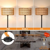 Rattan Floor Lamps For Living Room Rattan Boho Floor Lamp Black Metal Floor Lamp With Led Bulb Rattan Fabric Double Shades F