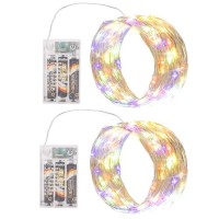 Sinamer Multicolor Fairy Lights Battery Operated Included 8 Modes Auto Timer 2 Packs 5M 50Led Mini Twinkle Silver Wire Fir