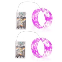 Sinamer Pink Fairy Lights Battery Operated Included 8 Modes Auto Timer 2 Packs 5M 50Led Mini Twinkle Silver Wire Firefly S