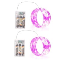 Sinamer Pink Fairy Lights Battery Operated Included 8 Modes Auto Timer 2 Packs 5M 50Led Mini Twinkle Silver Wire Firefly S