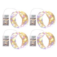 Sinamer Multicolor Fairy Lights Battery Operated Included 8 Modes Auto Timer 4 Packs 5M 50Led Mini Twinkle Silver Wire Fir