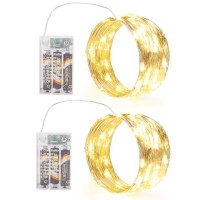 Sinamer Fairy Lights Battery Operated Included 8 Modes Auto Timer 2 Packs 5M 50Led Warm White Mini Twinkle Silver Wire Fir