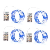 Sinamer Blue Fairy Lights Battery Operated Included 8 Modes Auto Timer 4 Packs 5M 50Led Mini Twinkle Silver Wire Firefly S