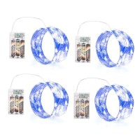 Sinamer Blue Fairy Lights Battery Operated Included 8 Modes Auto Timer 4 Packs 5M 50Led Mini Twinkle Silver Wire Firefly S