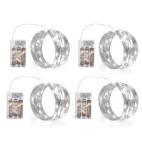 Sinamer White Fairy Lights Battery Operated Included 8 Modes Auto Timer 4 Packs 5M 50Led Mini Twinkle Silver Wire Firefly