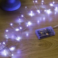 Sinamer White Fairy Lights Battery Operated Included 8 Modes Auto Timer 16Ft 50Led Mini Twinkle Silver Wire Firefly Starry