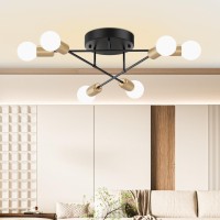 Sunwish Sputnik Chandelier 6Light Black Gold Flush Mount Ceiling Light Fixture Modern Chandelier For Dining Room Living Room