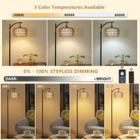 Lamsu Arc Floor Lamps Bamboo Floor Lamp With Remote Dimmable Led Bulb Boho Rattan Pole Lamps With Bamboo Fabric Shades Ru