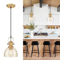 Audickic Pendant Lights Kitchen Island 75 Farmhouse Pendant Lighting With Amber Seeded Glass Shade Vintage Hanging Light Fi