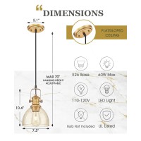 Audickic Pendant Lights Kitchen Island 75 Farmhouse Pendant Lighting With Amber Seeded Glass Shade Vintage Hanging Light Fi