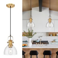 Audickic Pendant Lights Kitchen Island 75 Farmhouse Pendant Lighting With Clear Seeded Glass Shade Vintage Hanging Light Fi