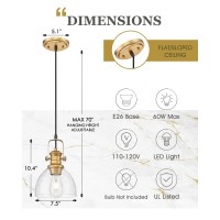 Audickic Pendant Lights Kitchen Island 75 Farmhouse Pendant Lighting With Clear Seeded Glass Shade Vintage Hanging Light Fi